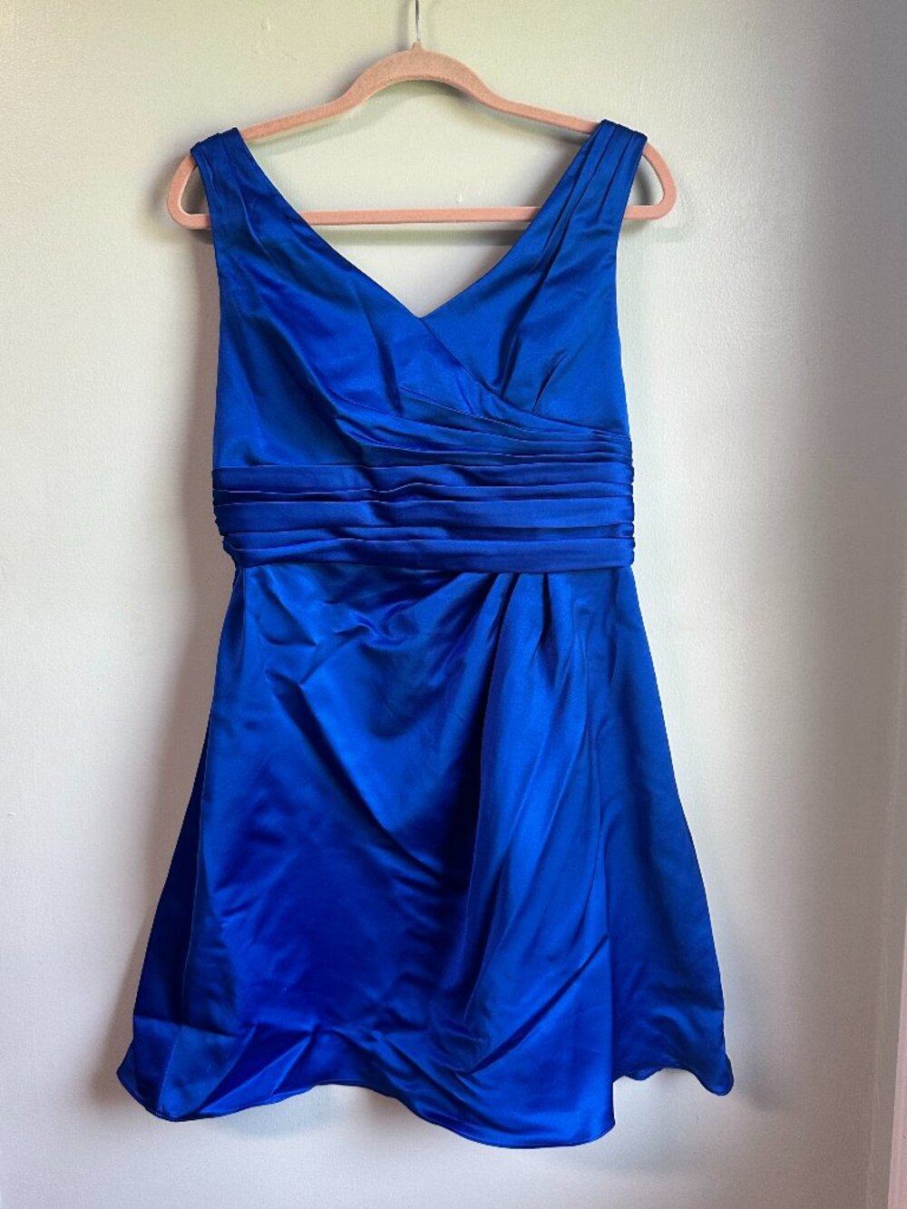 David’s Bridal Royal Blue Satin Mini/Midi Dress - size 10